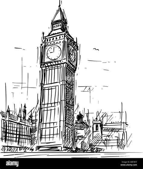 Croquis Dessin Anim De Big Ben Clock Tower Londres Angleterre Royaume Uni Image Vectorielle