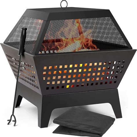 Fire Pit With Waterproof Cover Outdoor Wood Burning 244in Firebowl