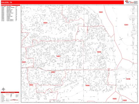 Euless Texas Zip Code Wall Map Red Line Style By Marketmaps