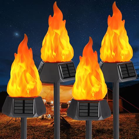 Toodour Solar Outdoor Torch Lights With Flickering Flame 4 Pack Solar