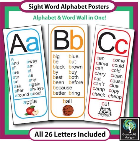 Sight Word Alphabet All 26 Posters Are Editable Phonics Etsy