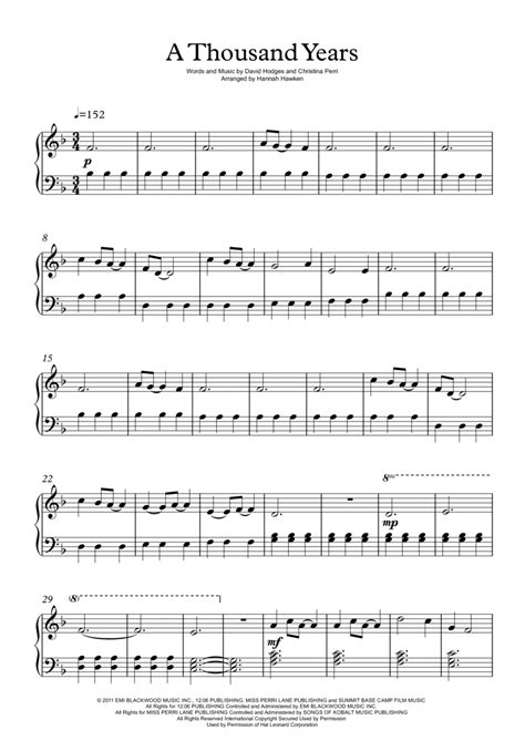 A Thousand Years Sheet Music Christina Perri Easy Piano