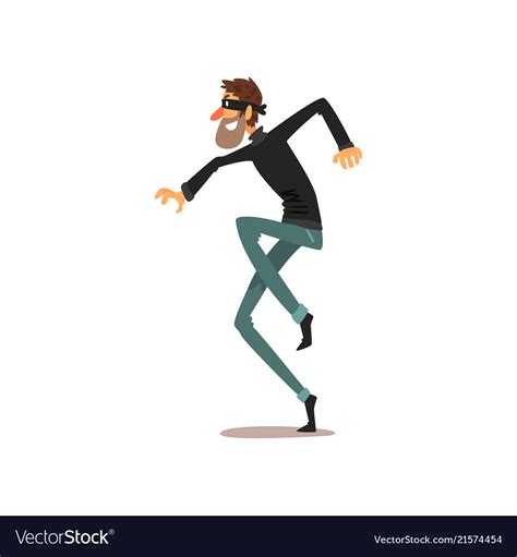 Crouching Thief In A Mask Robber Cartoon Vector Image