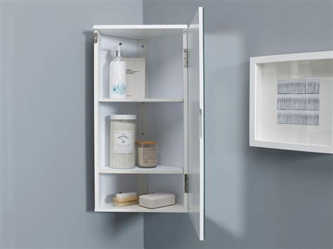 Gloss White Corner Mirrored Bathroom Wall Cabinet