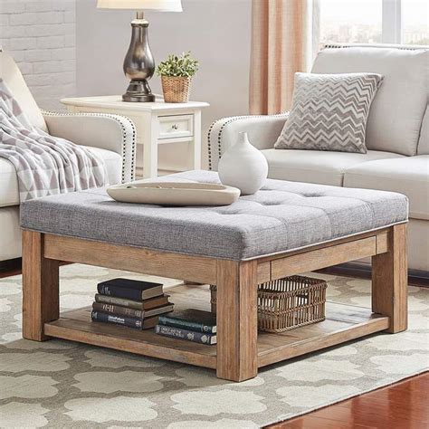 Homevance Tufted Upholstered Storage Coffee Table Ottoman Table