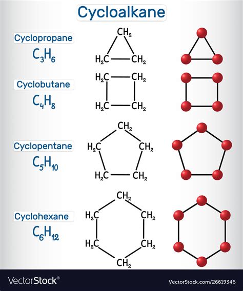 Chemical Formula And Molecule Model Cyclopropane Vector Image