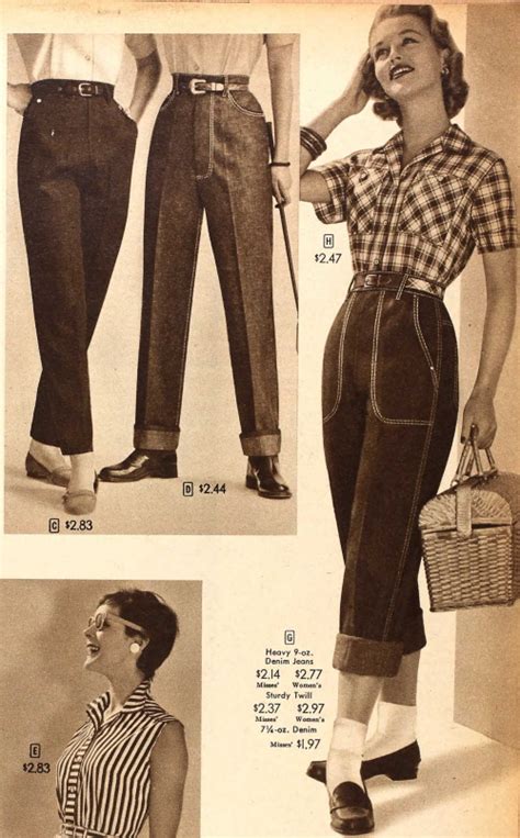 Womens 1950s Pants Cigarette Capri Jeans Fashion History