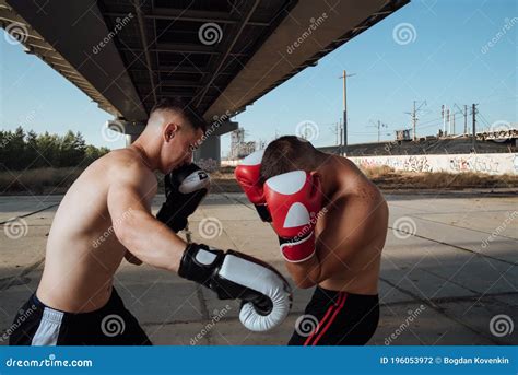 Boxing Sparring Two Boxers Fighting In Boxing Gloves Stock Photo