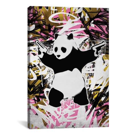Panda With Guns Graffiti Background 26w X 18h X 075d Street Art
