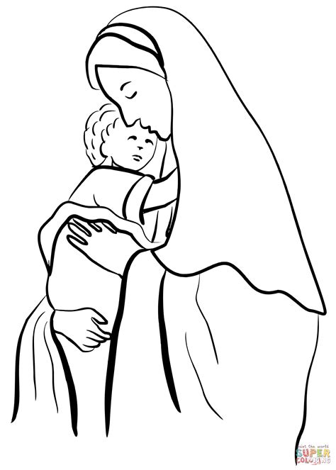 A vector illustration of joseph, mary and baby jesus for nativity concept. Mother Mary Holding Child Jesus coloring page | Free ...