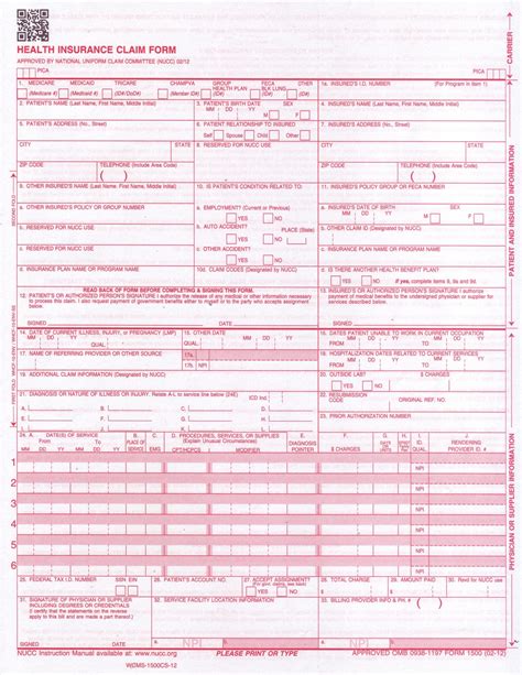 Cms 1500 Form Fillable Template Blank Background Printable Forms Free