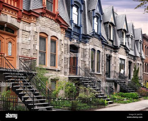 Row Of Old Historic Town Houses With French Style Architecture On