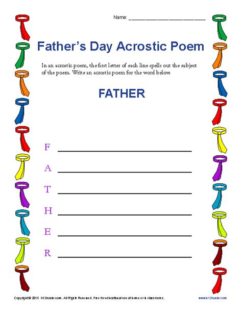 Fathers acrostic poem by honeybee svg thehungryjpegcom. Printable Father's Day Acrostic Poem Activity