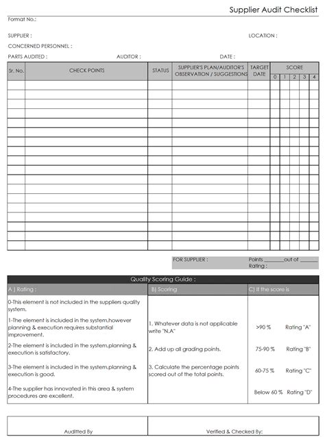 Supplier Audit Checklist Format Samples Excel Document Download Free