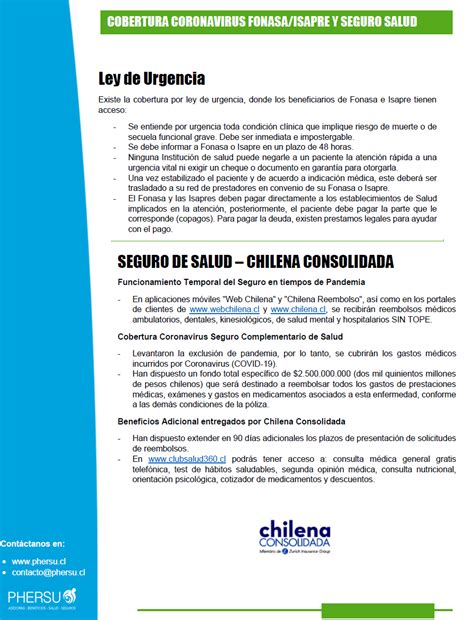 Chilena consolidada servicios a empresas y particulares providencia. Coberturas Coronavirus - Fonasa/Isapre y Seguro de Salud ...