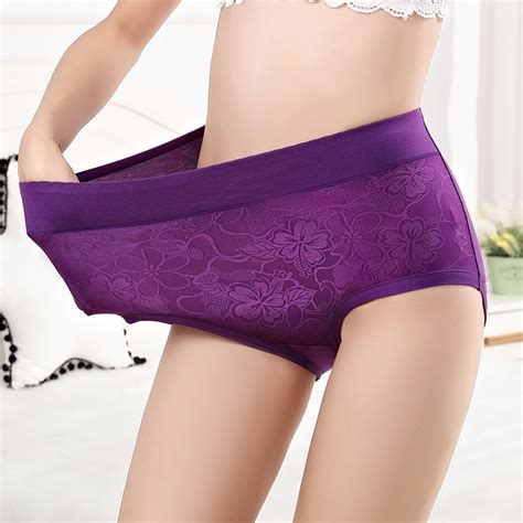 new arrival sexy briefs lady soft lace printing bamboo fiber plus size 6xl women s underwear