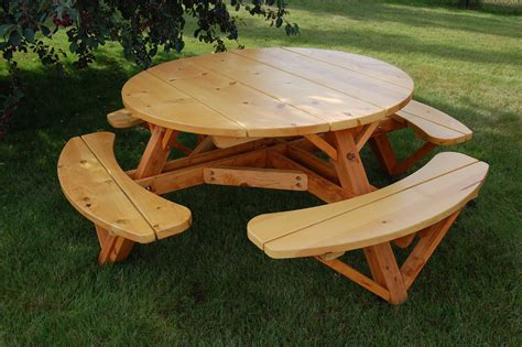 Moon Valley Rustic Cedar 58 Inch Round Table With Attached Benches Lead Time To Ship 8 Weeks