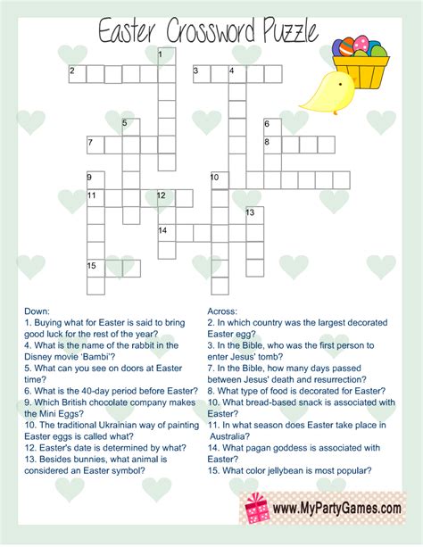 Free Printable Easter Crossword Puzzle With Key