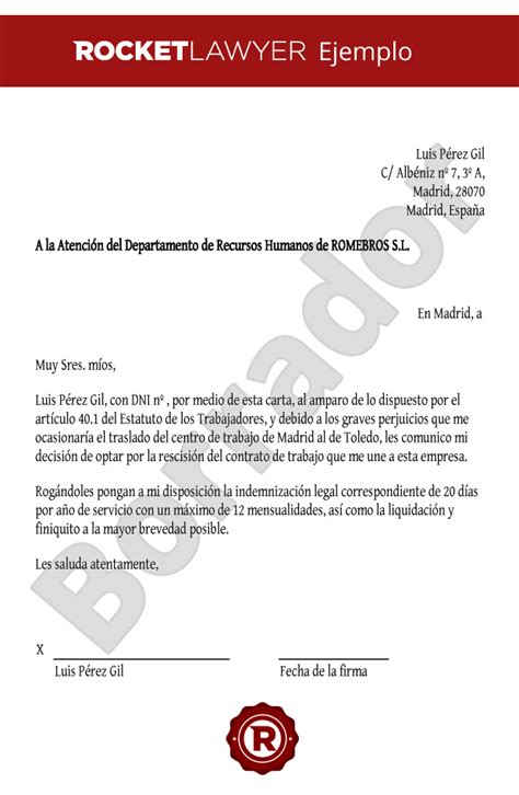 modelo de carta de rescisión de contrato laboral compartir carta My