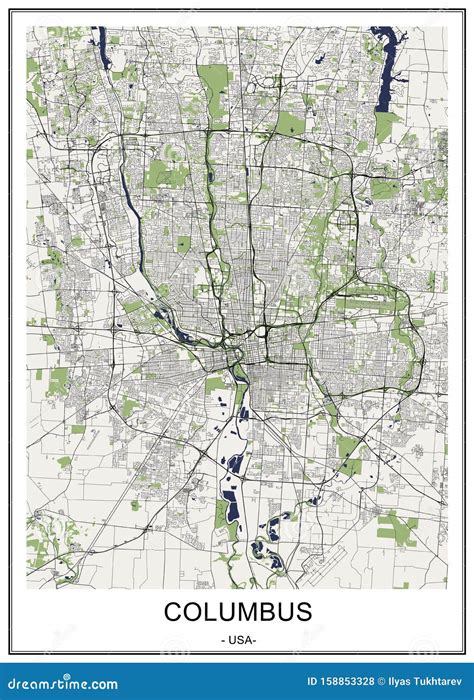 Map Of The City Of Columbus Ohio Usa Stock Illustration