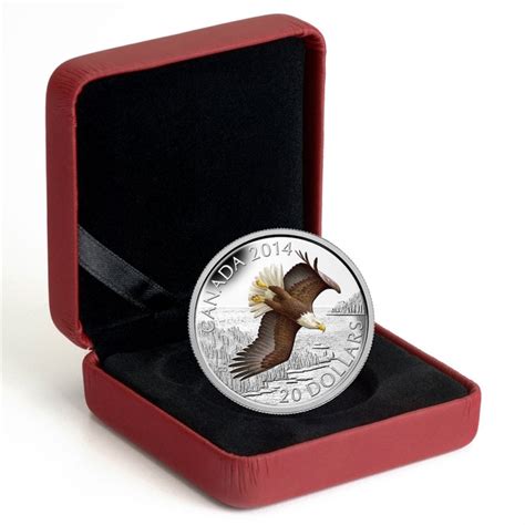 2014 Canadian 20 Soaring Bald Eagle 1 Oz Fine Silver Coloured Coin