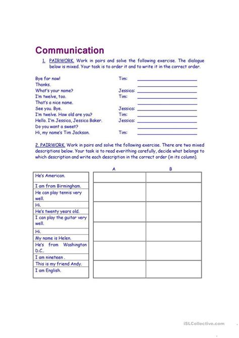 Communication Worksheets Writing Worksheets