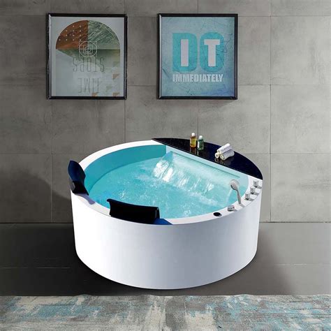 59 Acrylic Freestanding Led Waterfall Whirlpool Massage Bathtub 2 Person In White Homary
