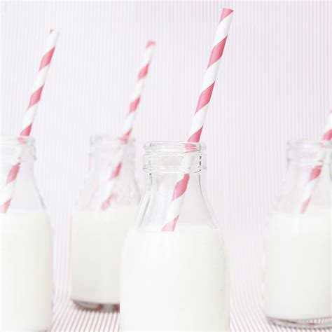 Set Of Four Milk Bottles With Straws By Peach Blossom