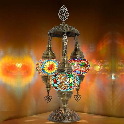Mozaist Tiffany Style Turkish Stained Glass Table Lamp 3 Globe Mosaic