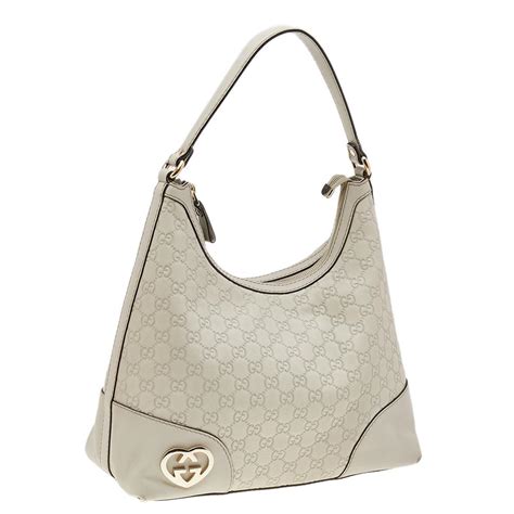 Gucci Off White Guccissima Leather Lovely Heart Shaped Interlocking G