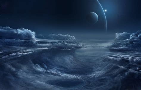 Wallpaper Fantasy Sky Night Clouds Planets Artist Digital Art