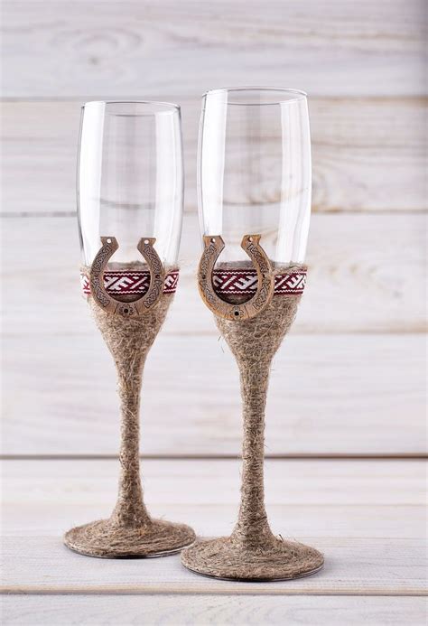 Rustic Flutes Wedding Toasting Champagne Glasses With Wooden Etsy Uk