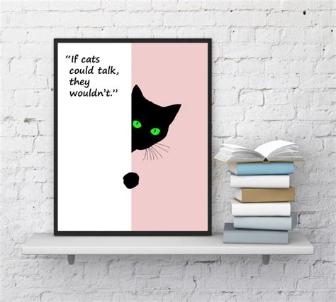 Cat Illustration Print Minimalist Black And White If Cats Could Talk