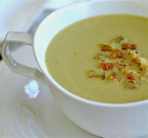 Savoring Time In The Kitchen Creamy Asparagus Soup With Saffron Croutons