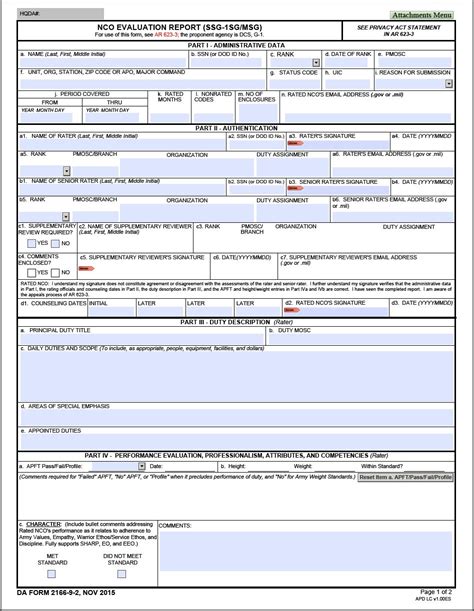 Fillable Da Form 2166 9 2 Printable Forms Free Online