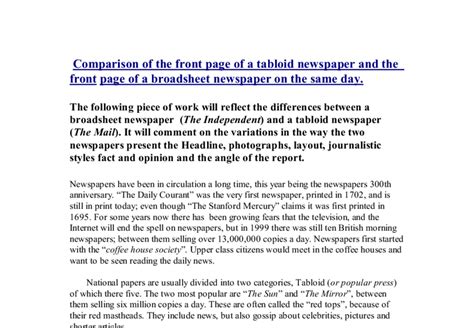 comparison   front page   tabloid newspaper   front page   broadsheet newspaper
