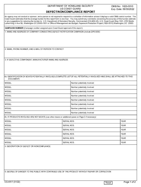 Department Of Homeland Security Omb No 1625 0010 Us Coast Form Fill