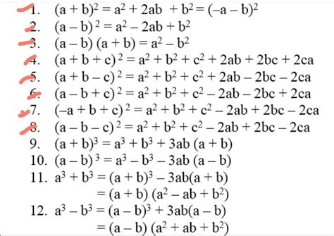 Formula Of Algebra Class 7