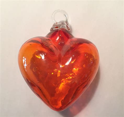 Mexican Blown Glass Heart Orange Blown Glass Hearts