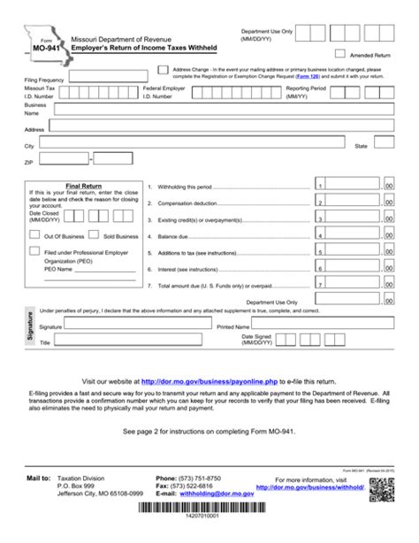 Fillable Form Mo 941 Printable Forms Free Online