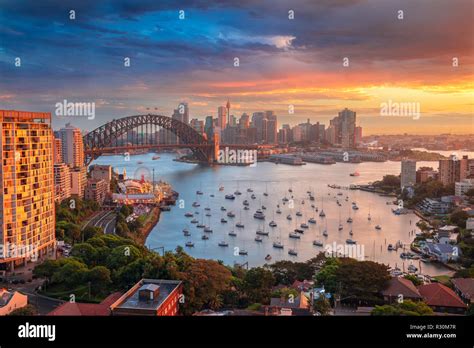 Sydney Cityscape Image Of Sydney Australia With Harbour Bridge And