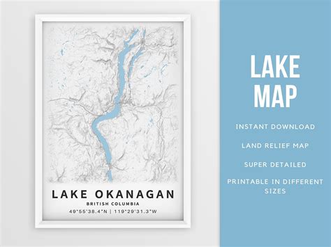 Printable Map Of Lake Okanagan Lake British Columbia Canada Etsy