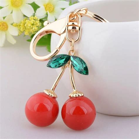Free Shipping 30pcslot Lovely Red Cherry Keychain Purse Hanger Wedding