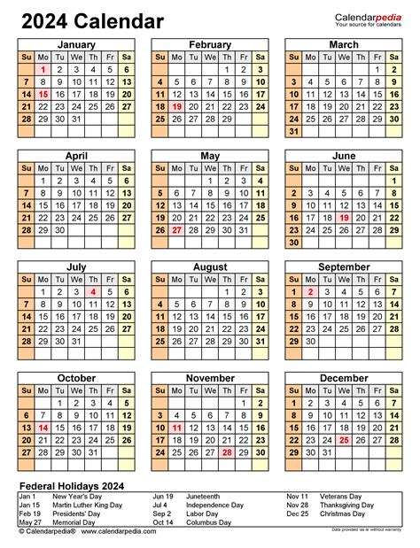 Printable Full Year 2024 Calendar