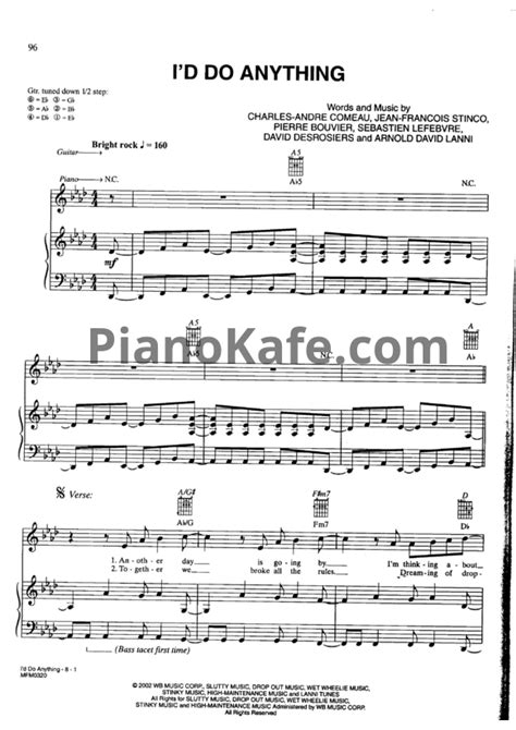 НОТЫ Simple Plan Id Do Anything ноты для фортепиано гитары голоса — Pianokafe