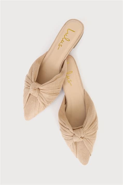 Beige Mules Pointed Toe Shoes Suede Mules Knotted Flats Lulus