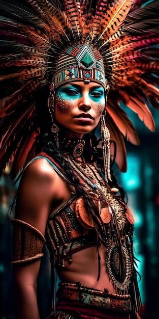 premium ai image a woman in a native american costume with feathers on her head