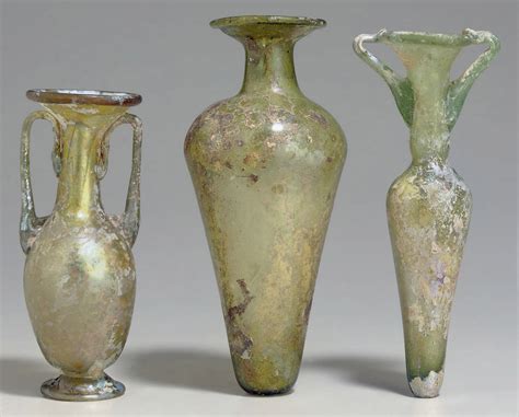 Three Roman Glass Flasks Circa 3rd 4th Century A D Christie S