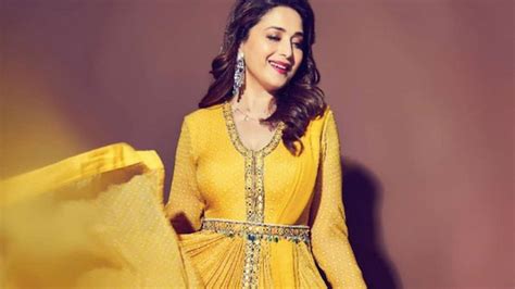 Madhuri Dixit Nenes Vibrant Yellow Anarkali Is Perfect For An
