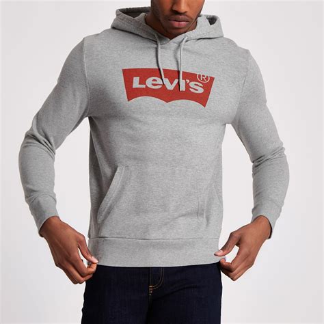 Levis Cotton Levis Grey Logo Print Hoodie In Gray For Men Lyst
